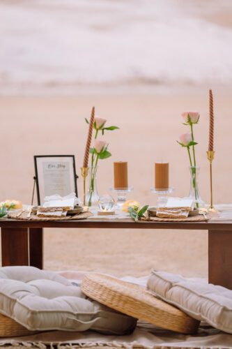 Romantic Beach Picnic Proposal, Krabi Wedding Planner, Krabi surprise proposal decoration
