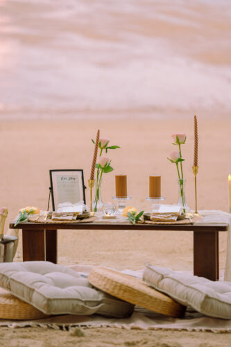 Romantic Beach Picnic Proposal, Krabi Wedding Planner, Krabi surprise proposal decoration