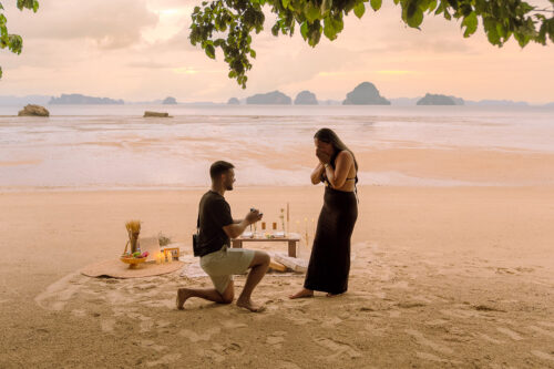 Romantic Beach Picnic Proposal, Krabi Wedding Planner, Krabi surprise proposal decoration