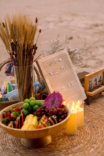 Romantic Beach Picnic Proposal, Krabi Wedding Planner, Krabi surprise proposal decoration
