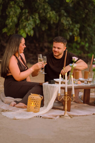 Romantic Beach Picnic Proposal, Krabi Wedding Planner, Krabi surprise proposal decoration