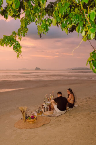Romantic Beach Picnic Proposal, Krabi Wedding Planner, Krabi surprise proposal decoration