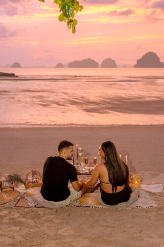 Romantic Beach Picnic Proposal, Krabi Wedding Planner, Krabi surprise proposal decoration